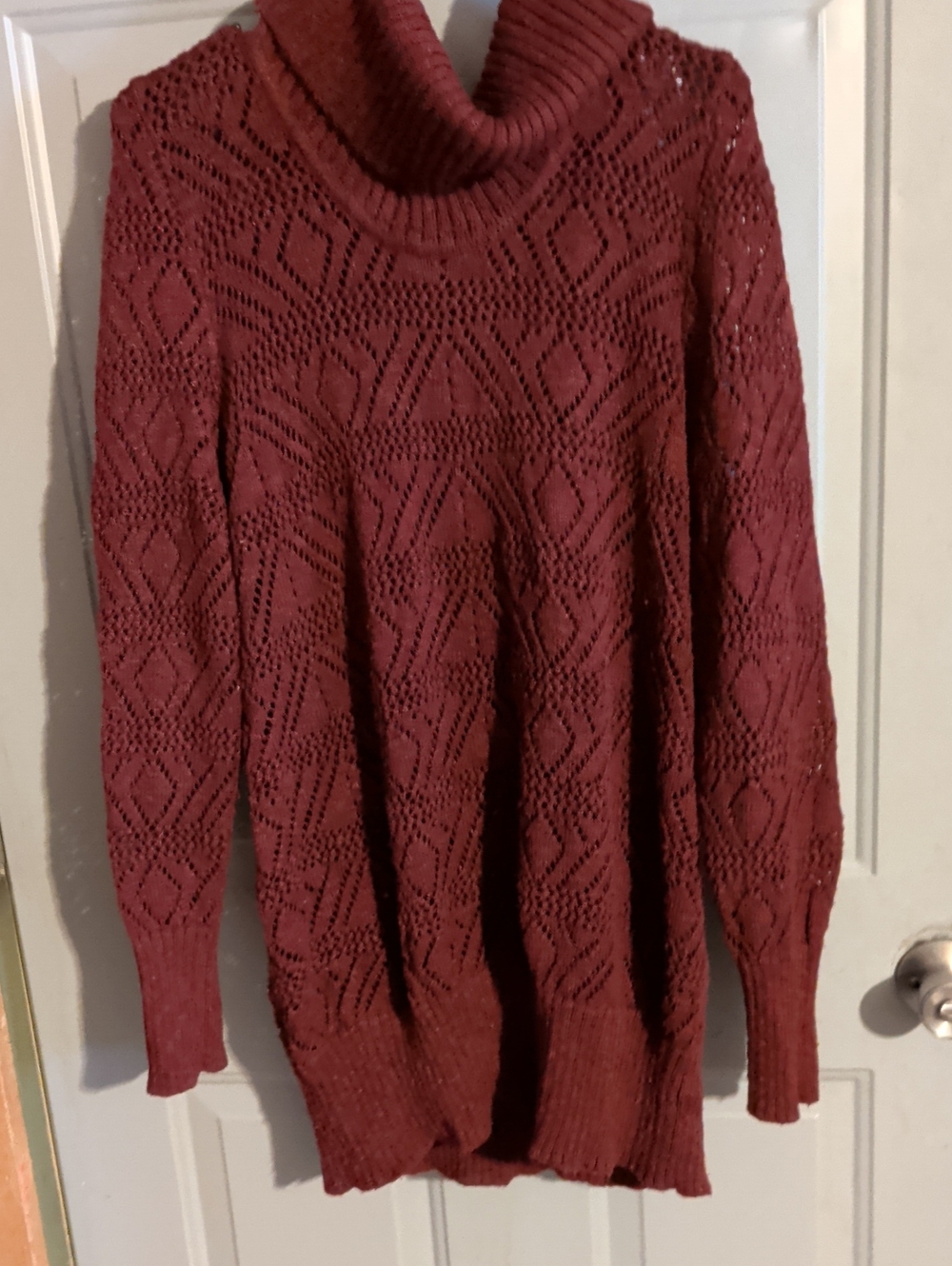 Maurices Open-Knit Cowl Neck Sweater in Burgundy